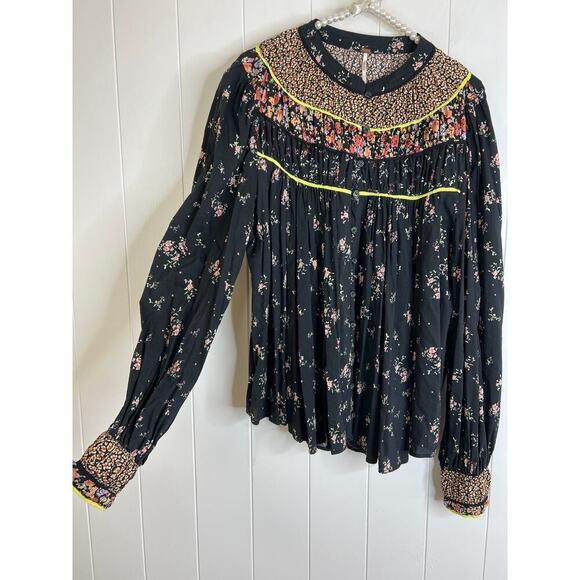 Free People Paloma Printed Blouse Black Floral Size Large - Picture 5 of 10
